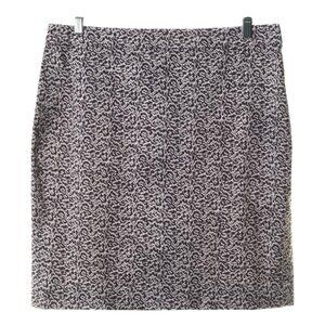 J Crew Skirt Women Size 12 Classic Pencil Brown White Swirl Back Slit Stretch